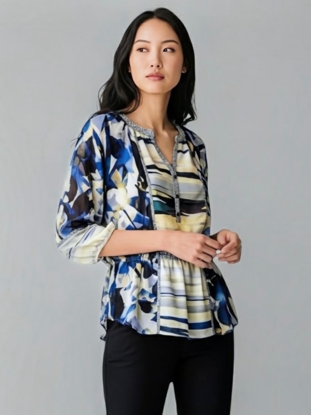 Calvin Klein Whimsigoth Floral Polka Dot Mixed Print Tunic Top XS